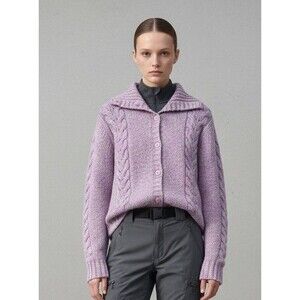 VTG LL Bean Women’s Chunky Cable Knit Button Front Cardigan Sweater Pink Wool